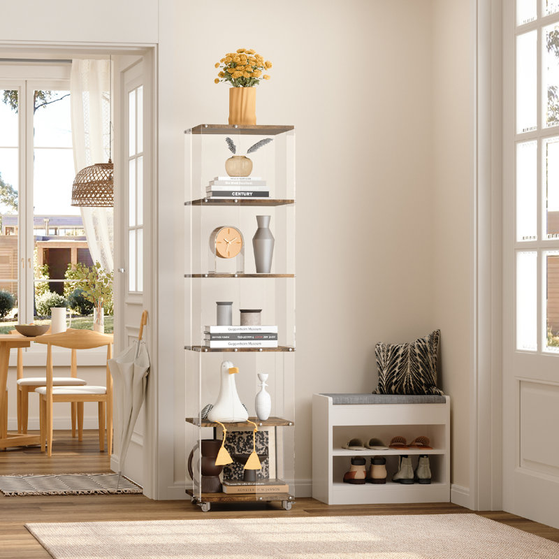 17 Stories Display Cabinet 5 Tier Bookshelf Storage Cabinet Curio Cabinet Standing Book shelf